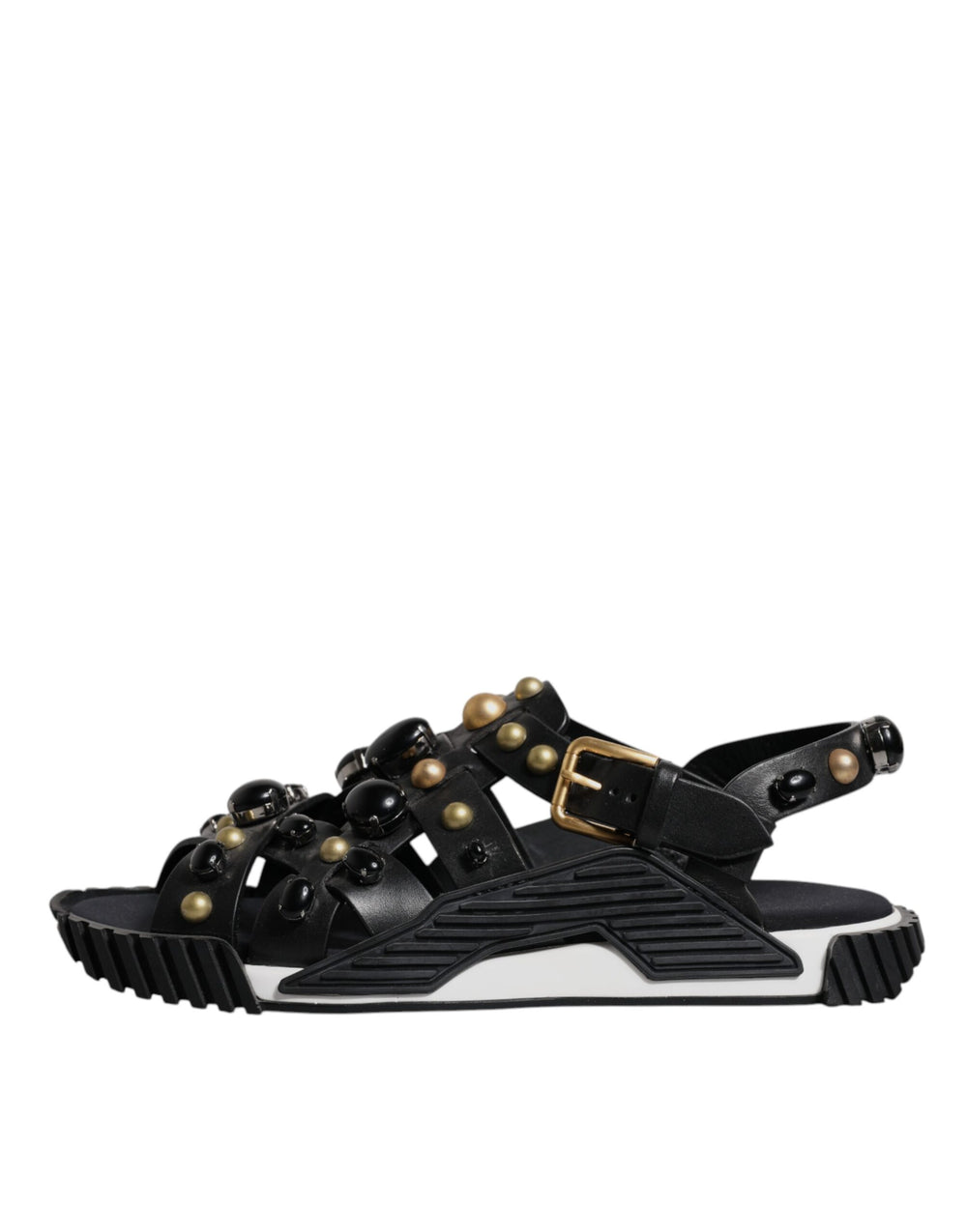 Dolce & Gabbana Calfskin Leather Studded Slides in Black