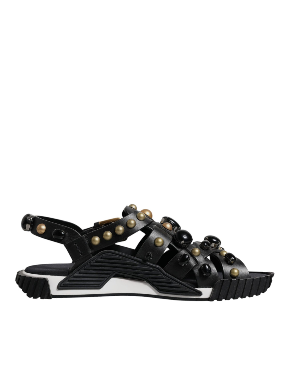 Dolce & Gabbana Calfskin Leather Studded Slides in Black