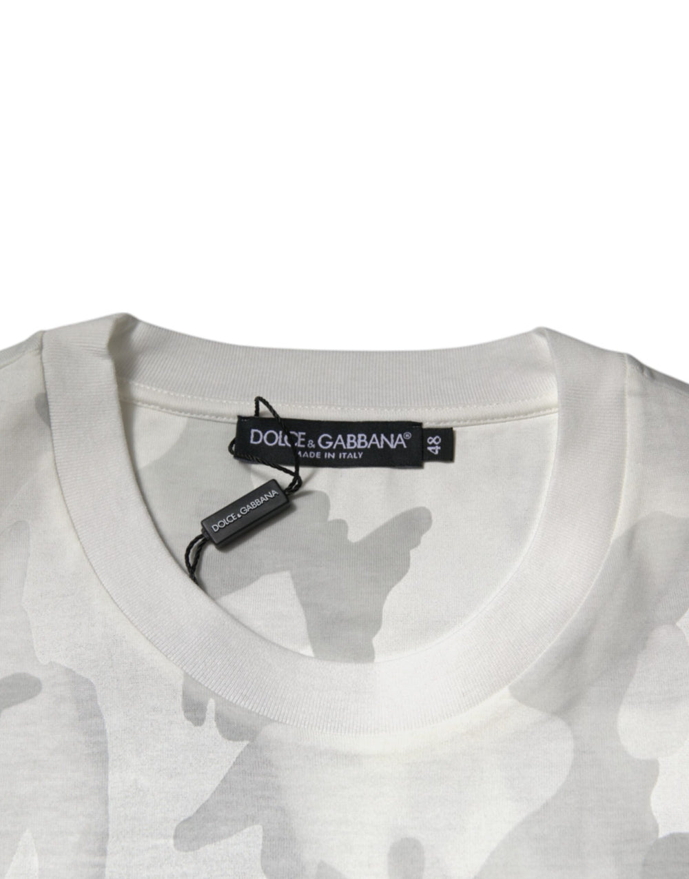 Dolce & Gabbana 100% Cotton Crew Neck T-shirt in White and Grey Camouflage