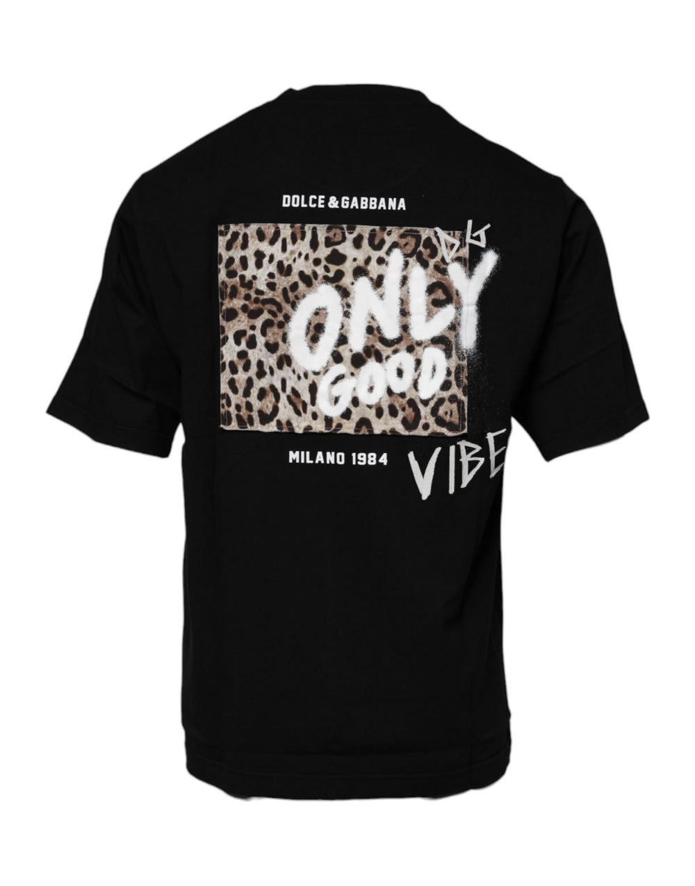 Dolce & Gabbana Amore Leopard Cotton Crew Neck T-shirt in Black