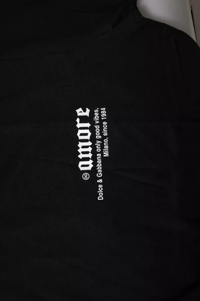 Dolce & Gabbana Amore Leopard Cotton Crew Neck T-shirt in Black
