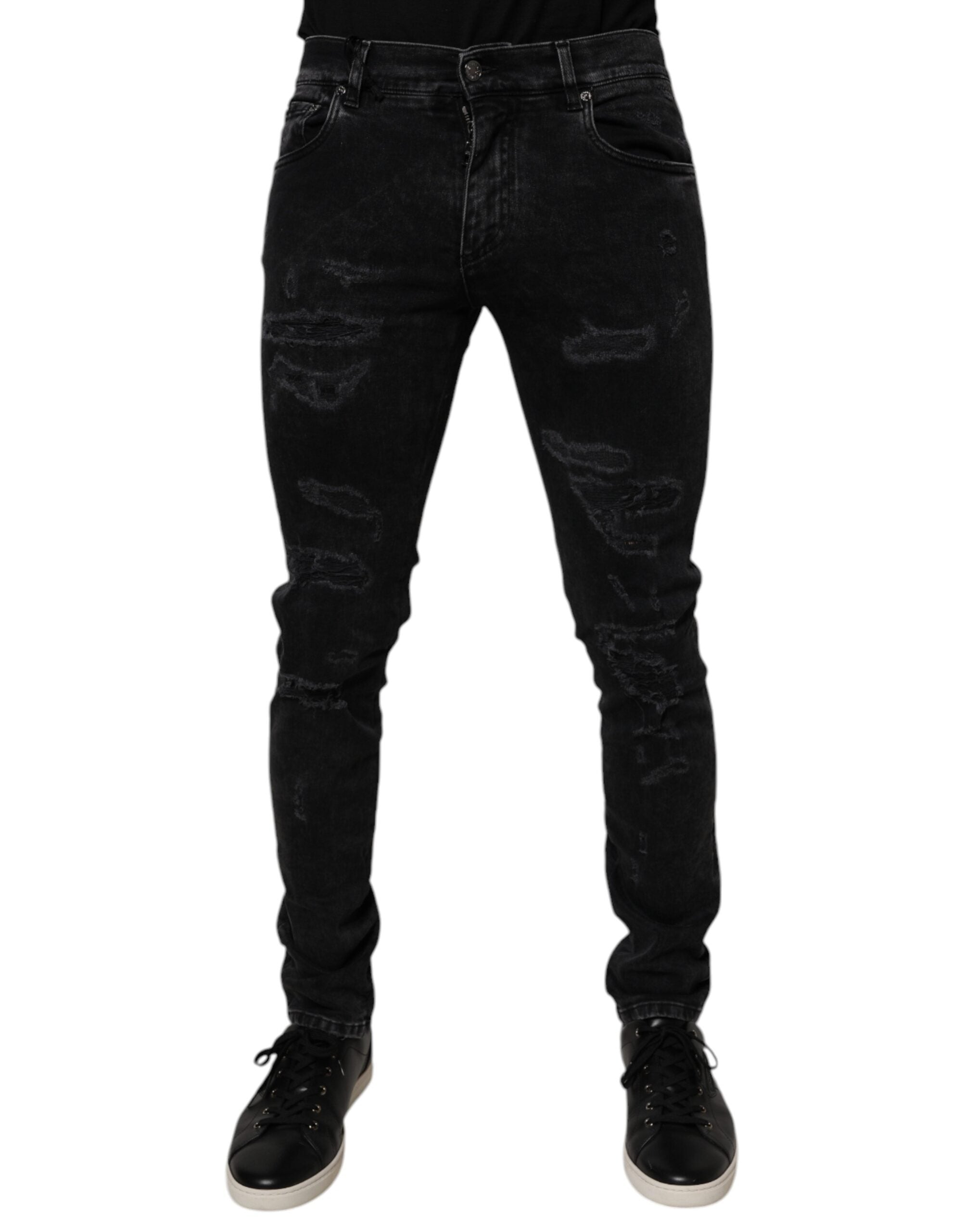 Black Tattered Cotton Skinny Men Denim Jeans mens luxury fashion - Mens Edit