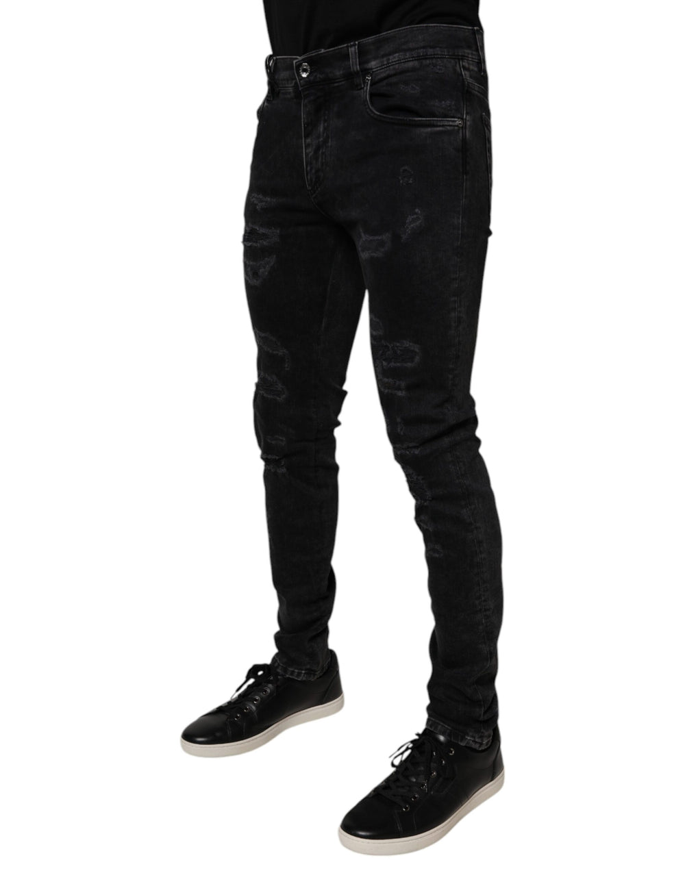Dolce & Gabbana Distressed Cotton Skinny Jeans in Black