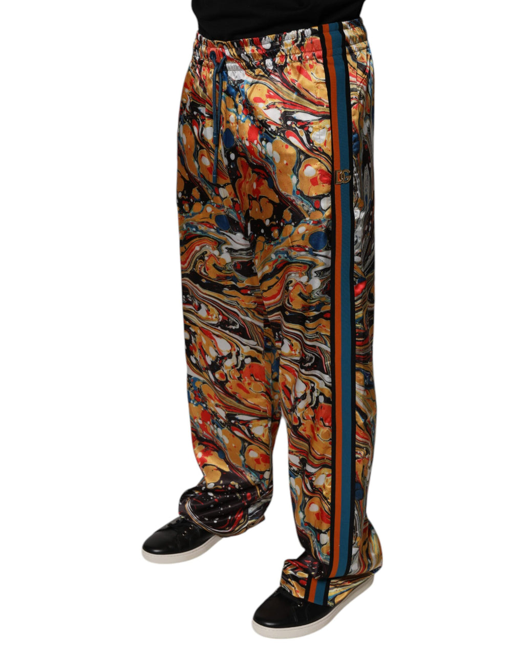 Dolce & Gabbana Marble-Print Satin Tracksuit Trousers in Multicolor
