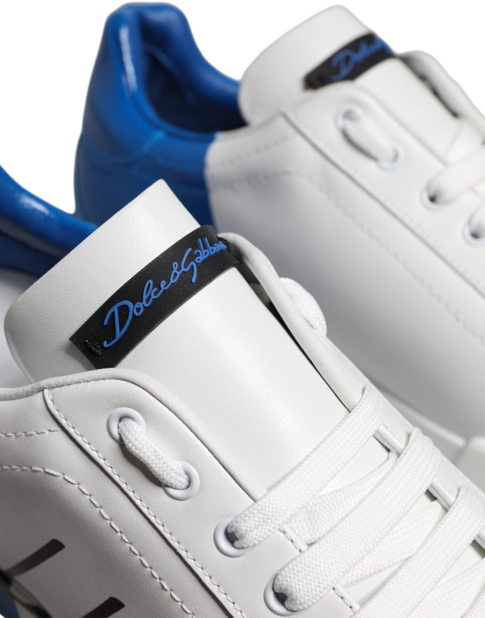 Dolce & Gabbana Calf Leather Low-Top Sneakers in White and Blue