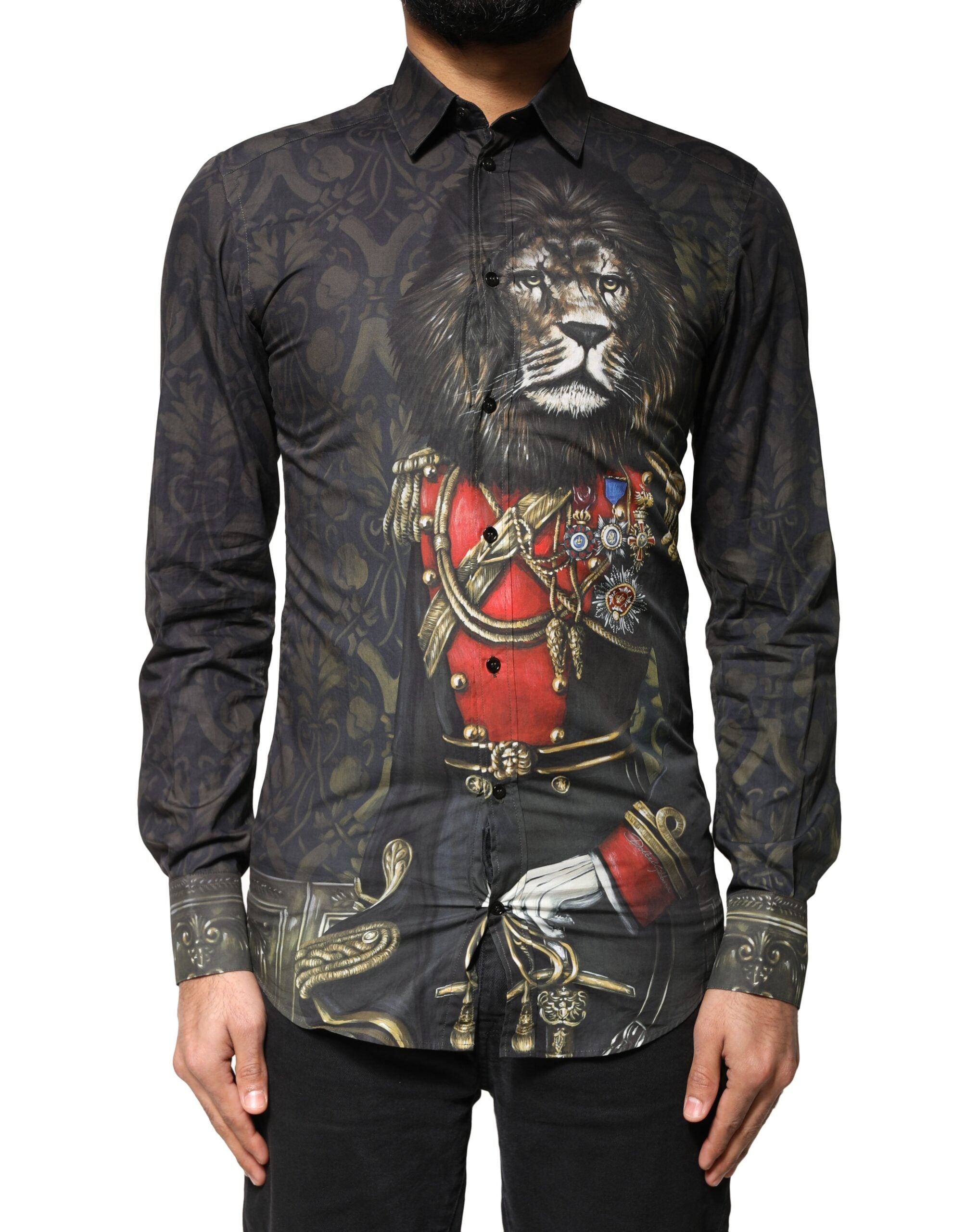 Dolce & Gabbana Βαμβακερό Πουκάμισο GOLD Royal Pet Portrait σε Μαύρο