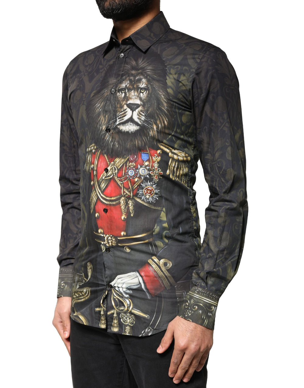 Dolce & Gabbana 100% Cotton GOLD Royal Pet Portrait Dress Shirt in Black