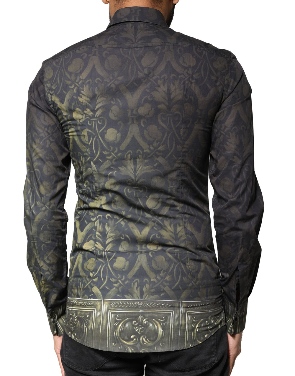 Dolce & Gabbana 100% Cotton GOLD Royal Pet Portrait Dress Shirt in Black