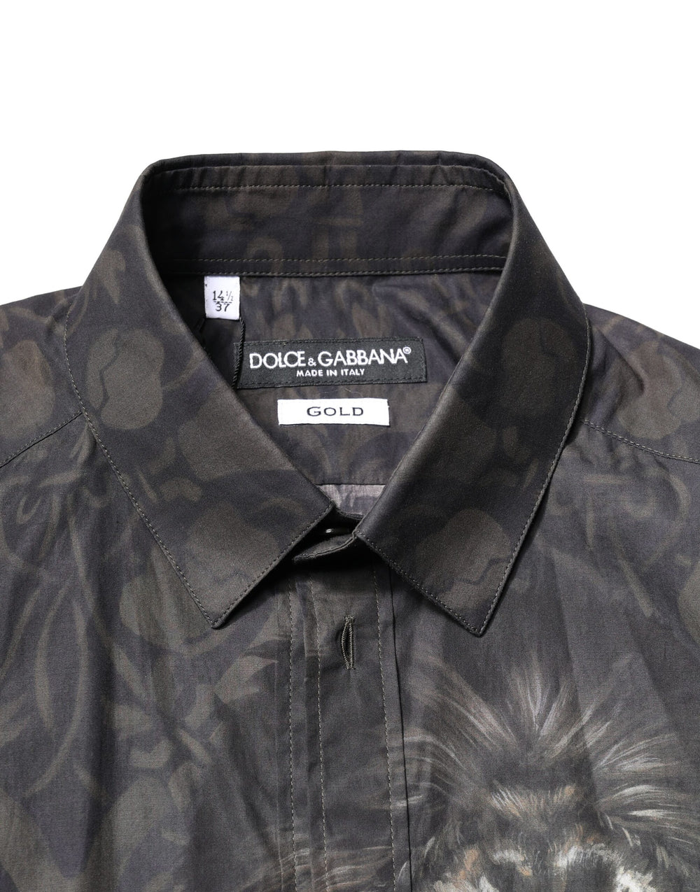 Dolce & Gabbana 100% Cotton GOLD Royal Pet Portrait Dress Shirt in Black