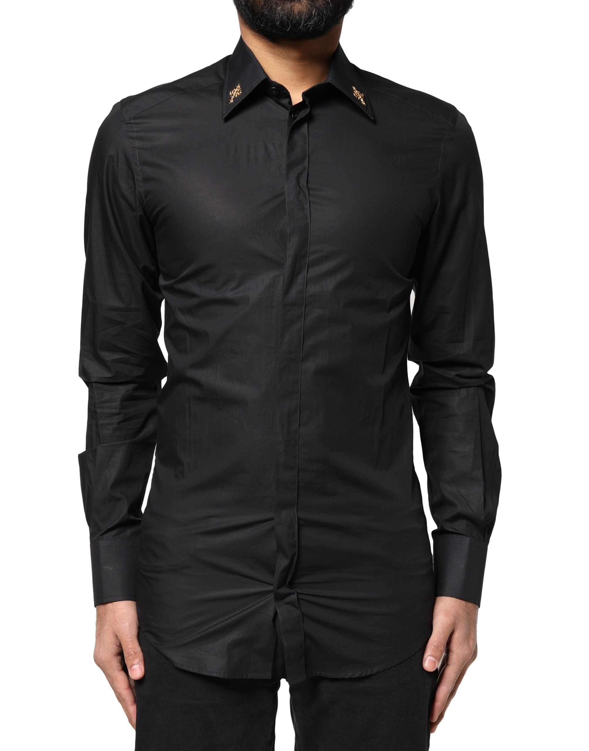 Black GOLD Cross Embellished Men Dress Shirt mens luxury fashion - Mens Edit