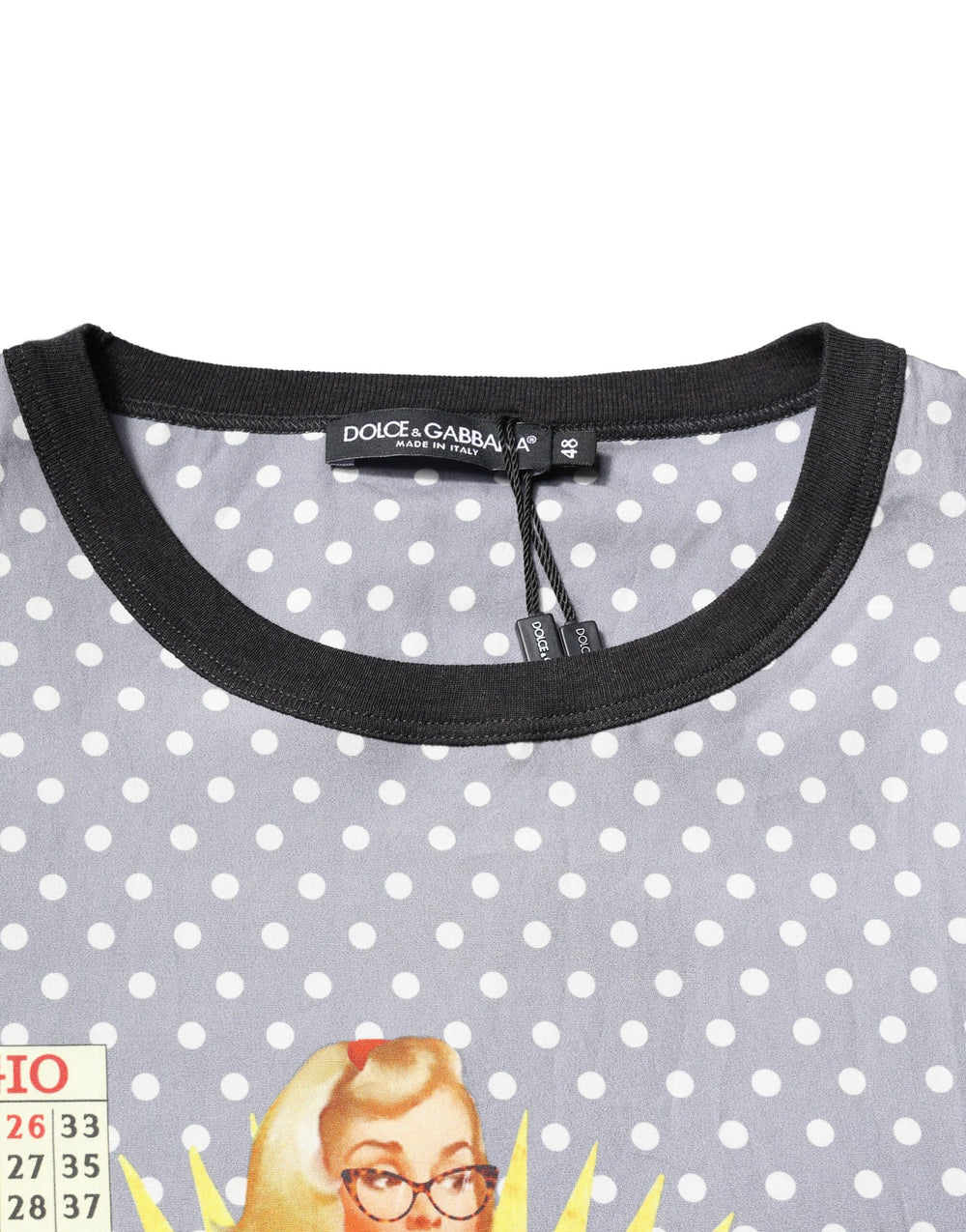 Dolce & Gabbana Polka Dot Pin-Up Print Cotton T-Shirt in Gray