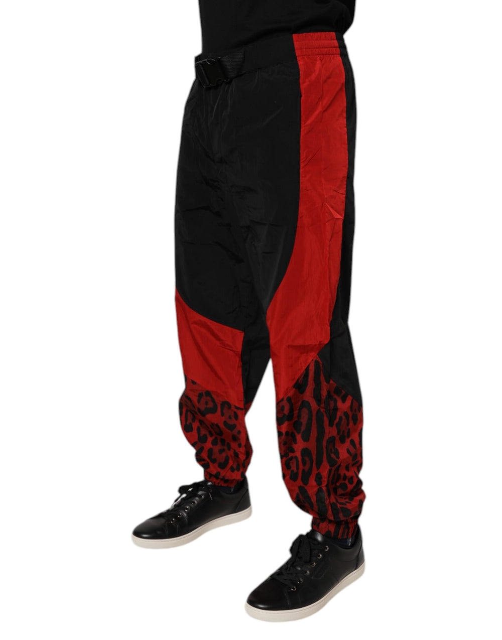 Dolce & Gabbana Leopard Print Jogger Pants in Black and Red