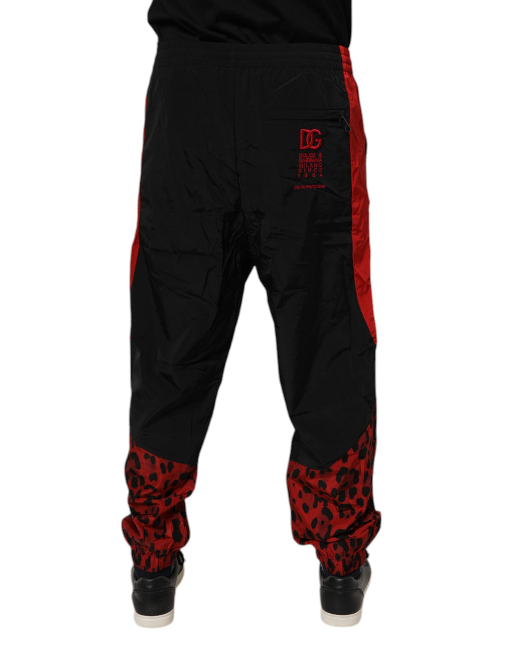 Dolce & Gabbana Leopard Print Jogger Pants in Black and Red