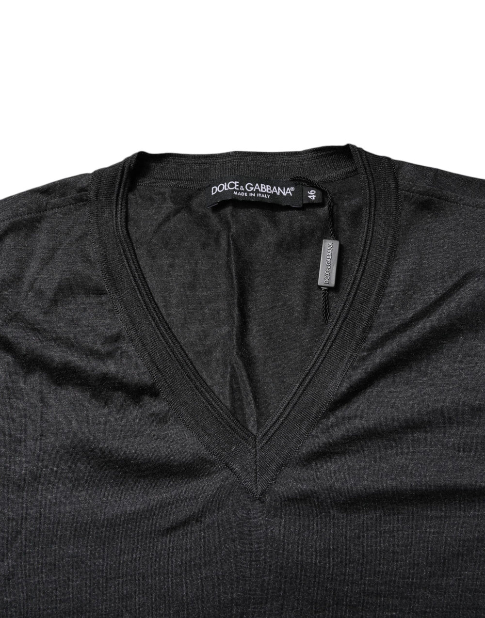 Dolce & Gabbana 100% Silk V-Neck T-Shirt in Dark Grey