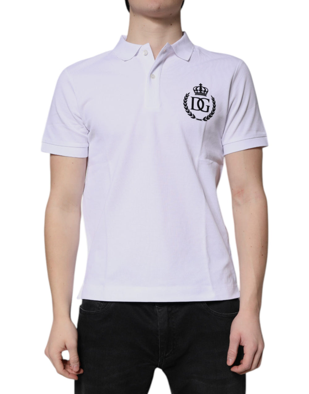 White Cotton Crown Collared Men Polo T-shirt mens luxury fashion - Mens Edit