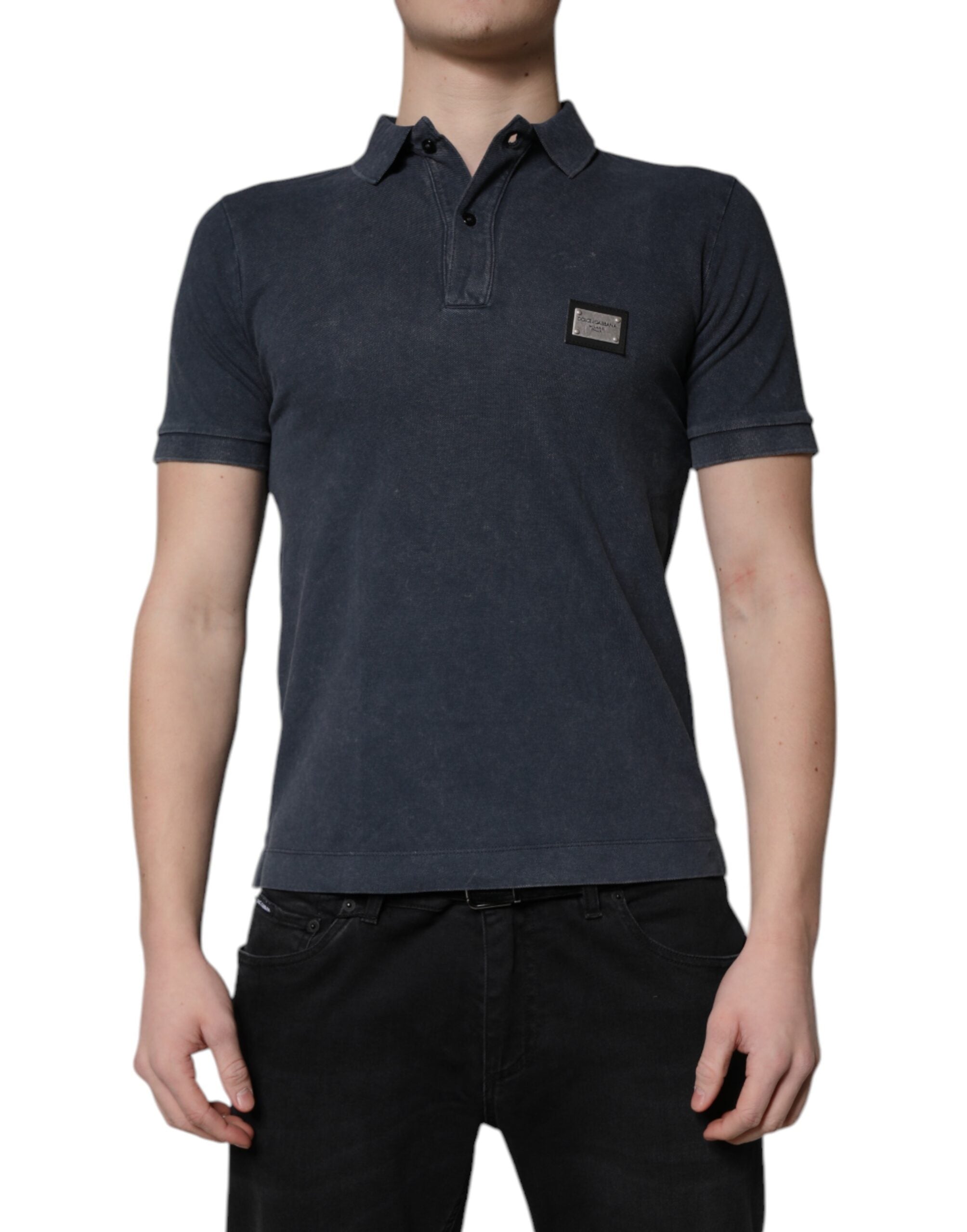 Dolce & Gabbana Βαμβακερό Polo σε Σκούρο Μπλε