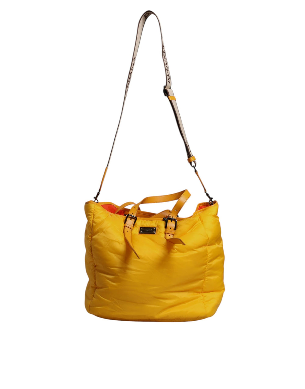 Yellow Orange Nylon Logo Plaque Hand Shoulder Duffle Bag mens luxury fashion - Mens Edit