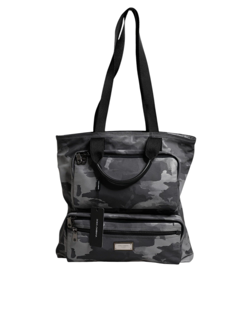 Gray Camo Cotton Multiple Compartments Tote Bag mens luxury fashion - Mens Edit