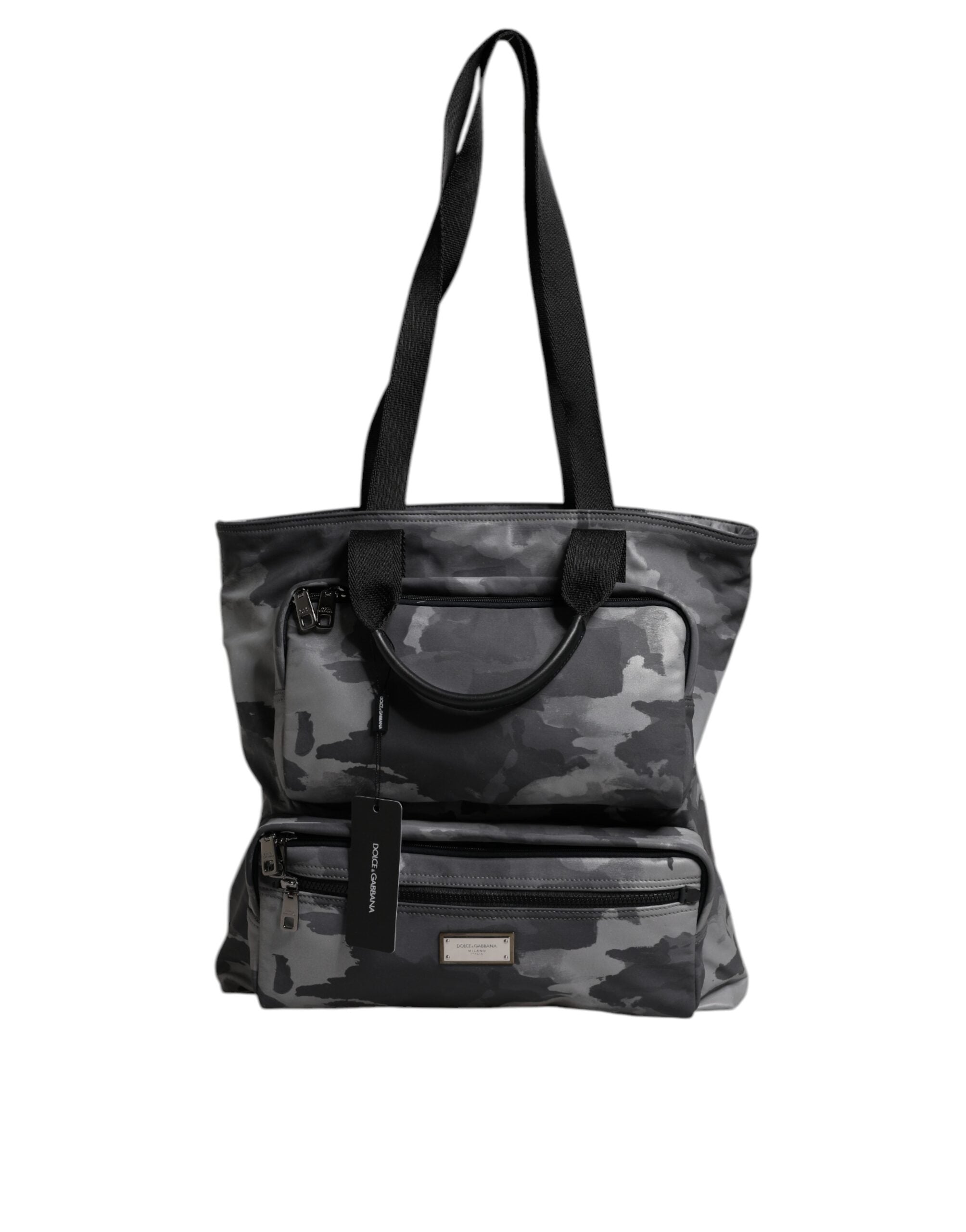 Gray Camo Cotton Multiple Compartments Tote Bag mens luxury fashion - Mens Edit