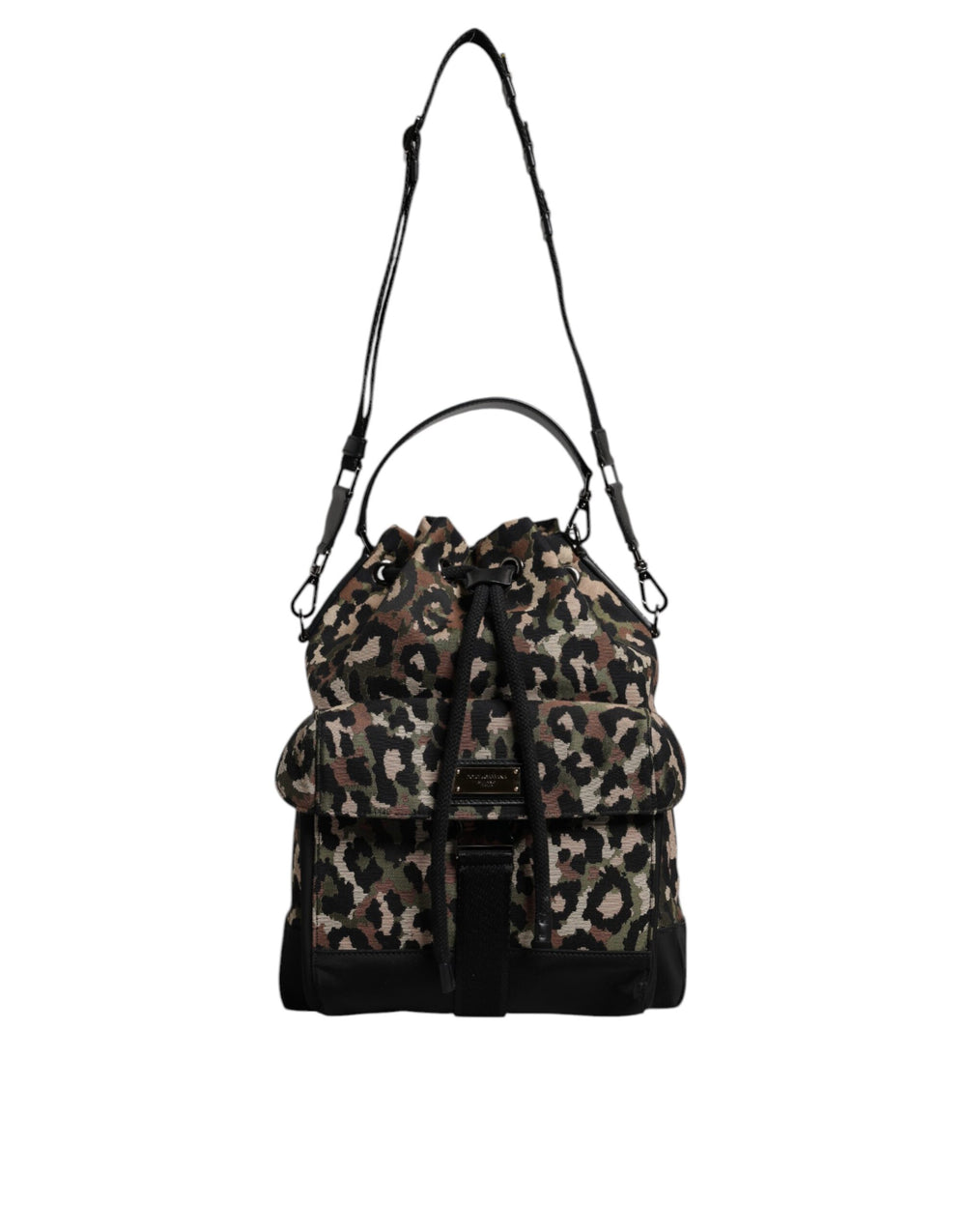 Dolce & Gabbana Leopard Print Cotton Shoulder Bucket Bag in Multicolor