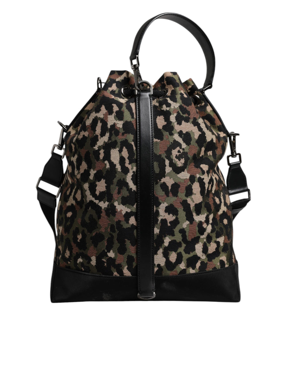 Dolce & Gabbana Leopard Print Cotton Shoulder Bucket Bag in Multicolor