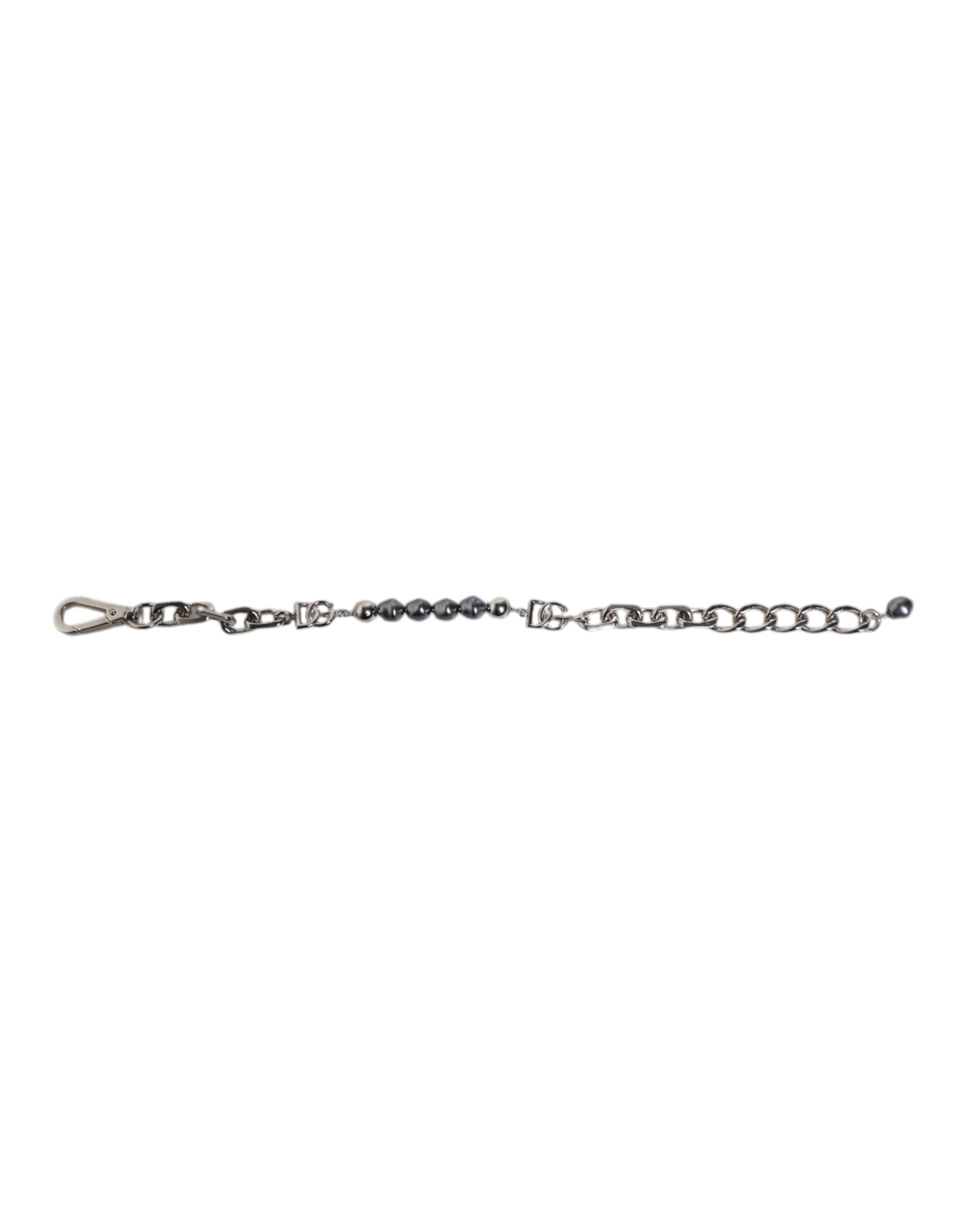 Silver Tone Chain Lobster Clasp Logo Gray Pearls Bracelet mens luxury fashion - Mens Edit