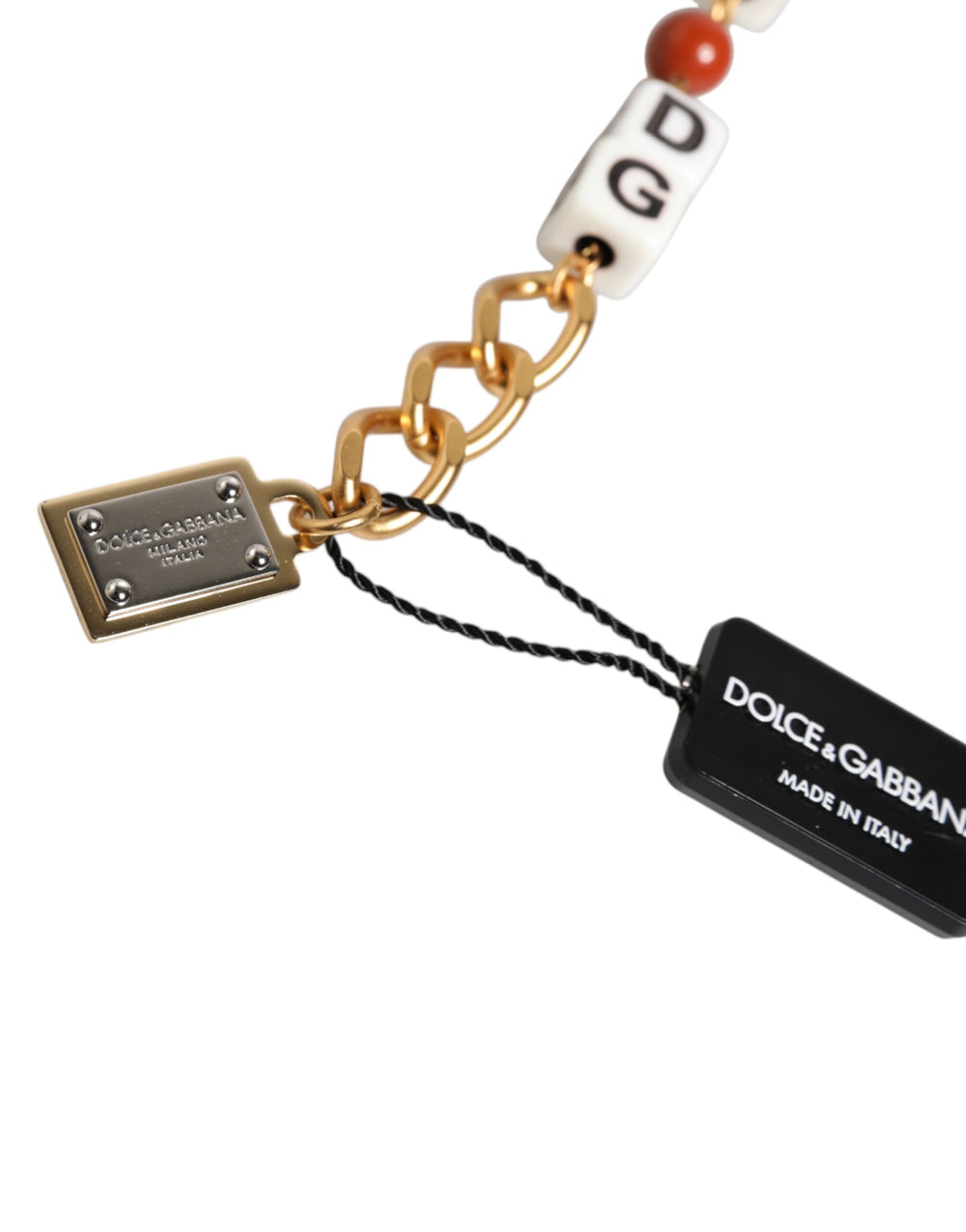 Dolce & Gabbana Gold-Tone Brass Chain Bracelet with DG Logo Dice in Multicolor