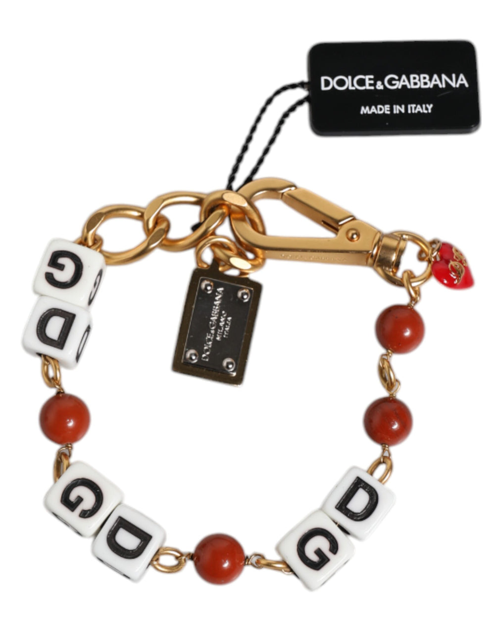 Dolce & Gabbana Gold-Tone Brass Chain Bracelet with DG Logo Dice in Multicolor