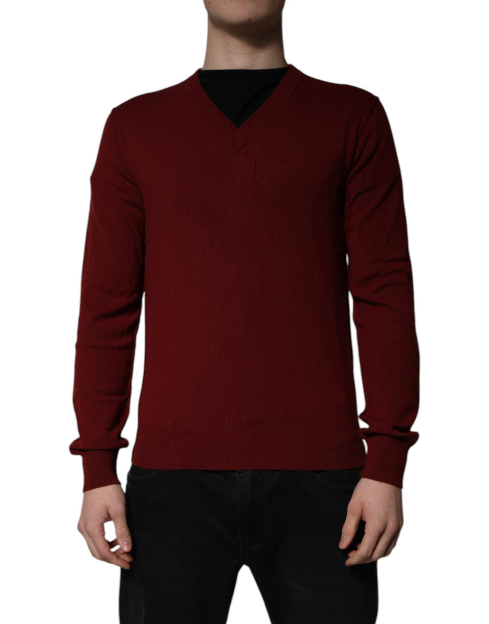 Maroon Cashmere V-neck Men Pullover Sweater mens luxury fashion - Mens Edit