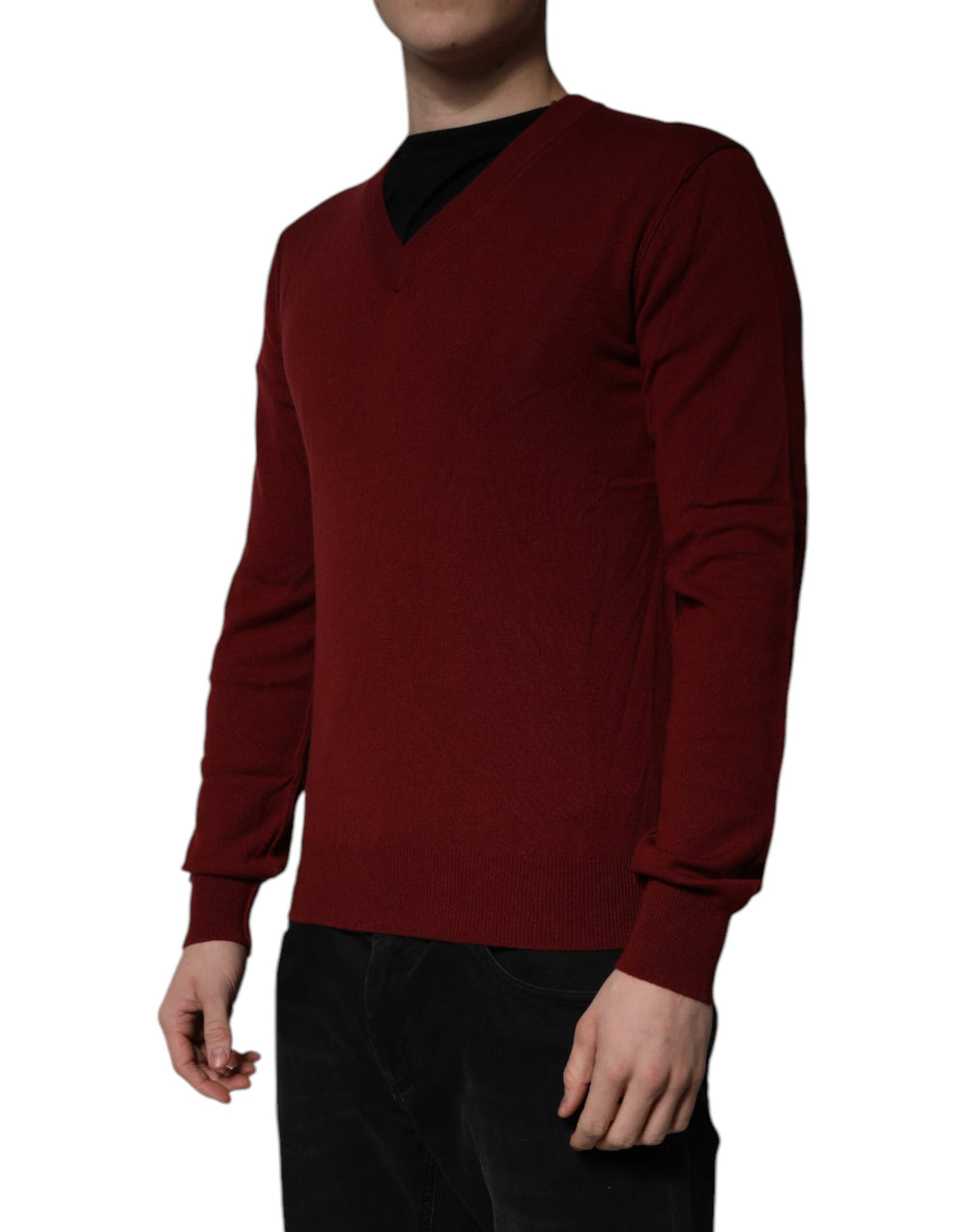 Dolce & Gabbana 100% Cashmere V-Neck Sweater in Maroon
