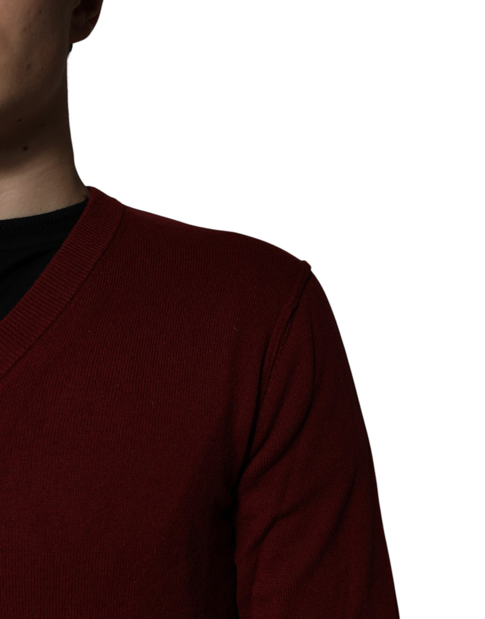 Dolce & Gabbana 100% Cashmere V-Neck Sweater in Maroon