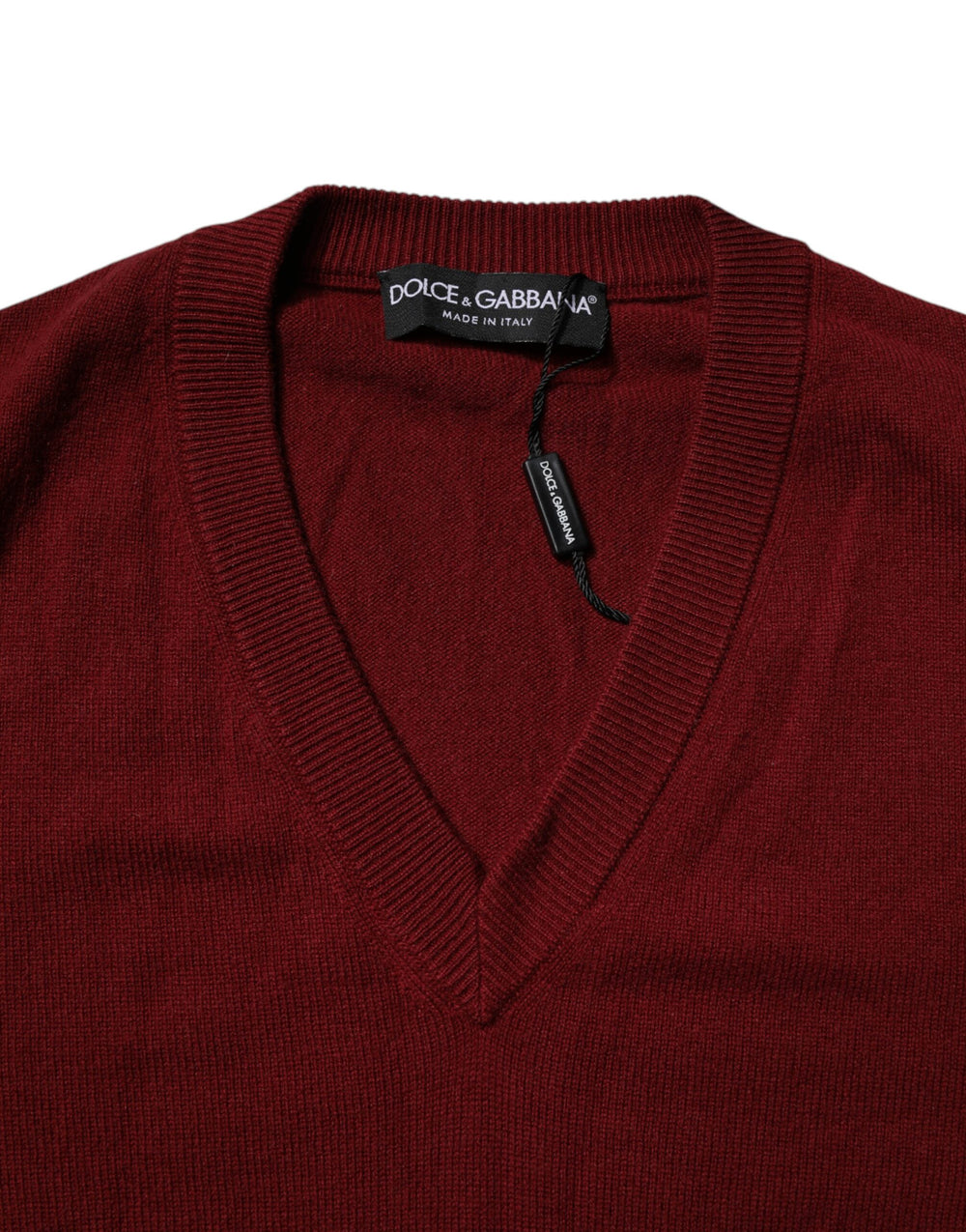 Dolce & Gabbana 100% Cashmere V-Neck Sweater in Maroon