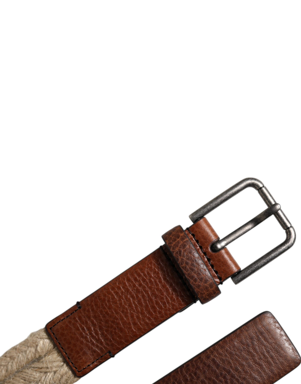 Dolce & Gabbana Jute and Calf Leather Woven Belt in Brown