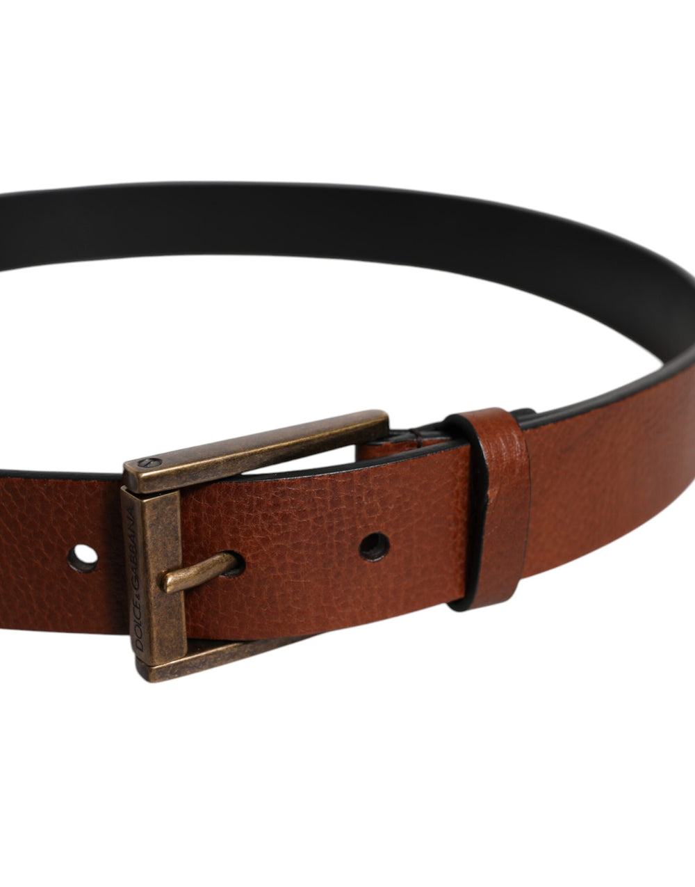 Dolce & Gabbana Calf Leather Belt with Bronze Buckle in Brown