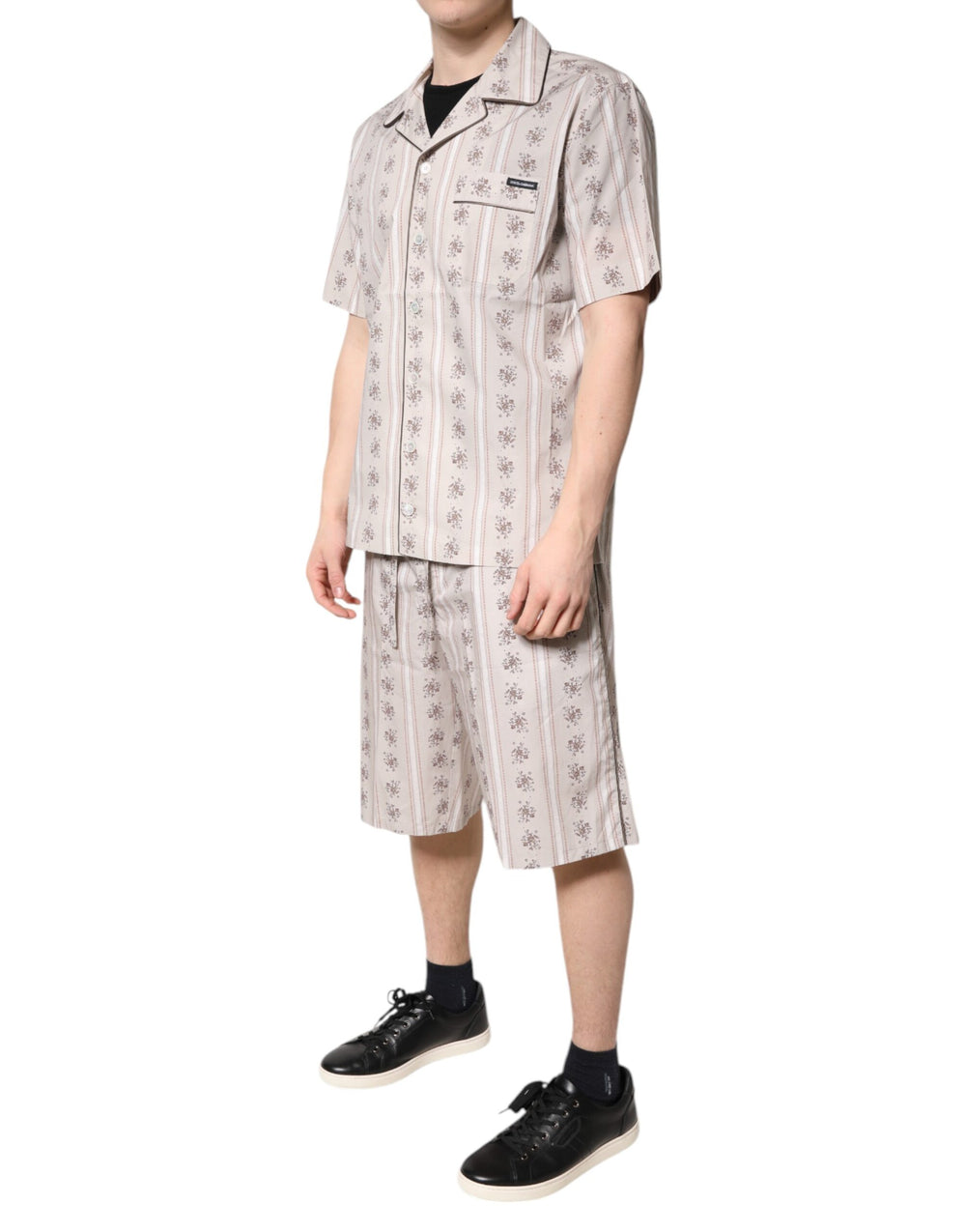 Dolce & Gabbana Floral Print Cotton Pyjama Set in Beige