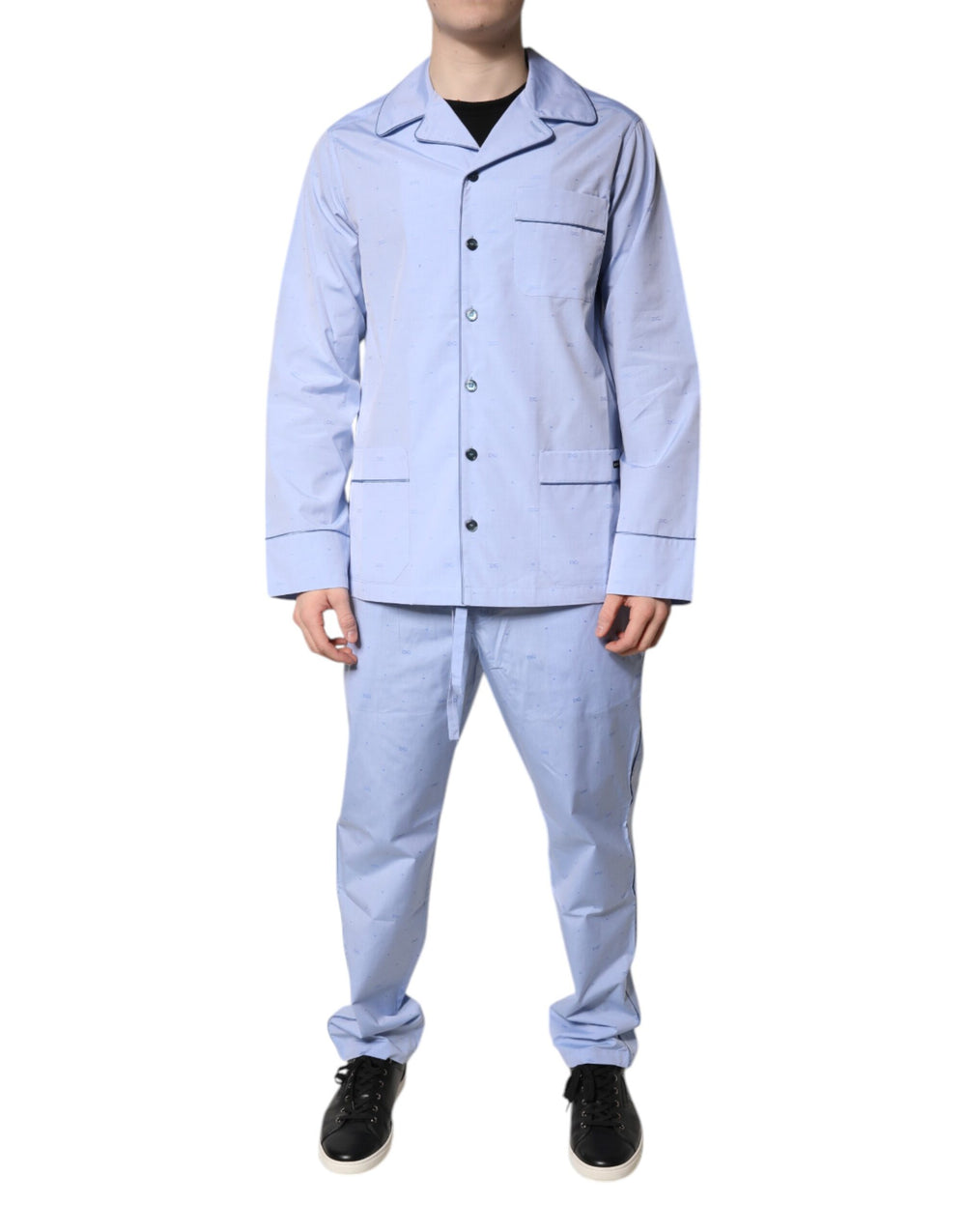 Light Blue DG Logo Cotton Men Pajama Set Sleepwear mens luxury fashion - Mens Edit