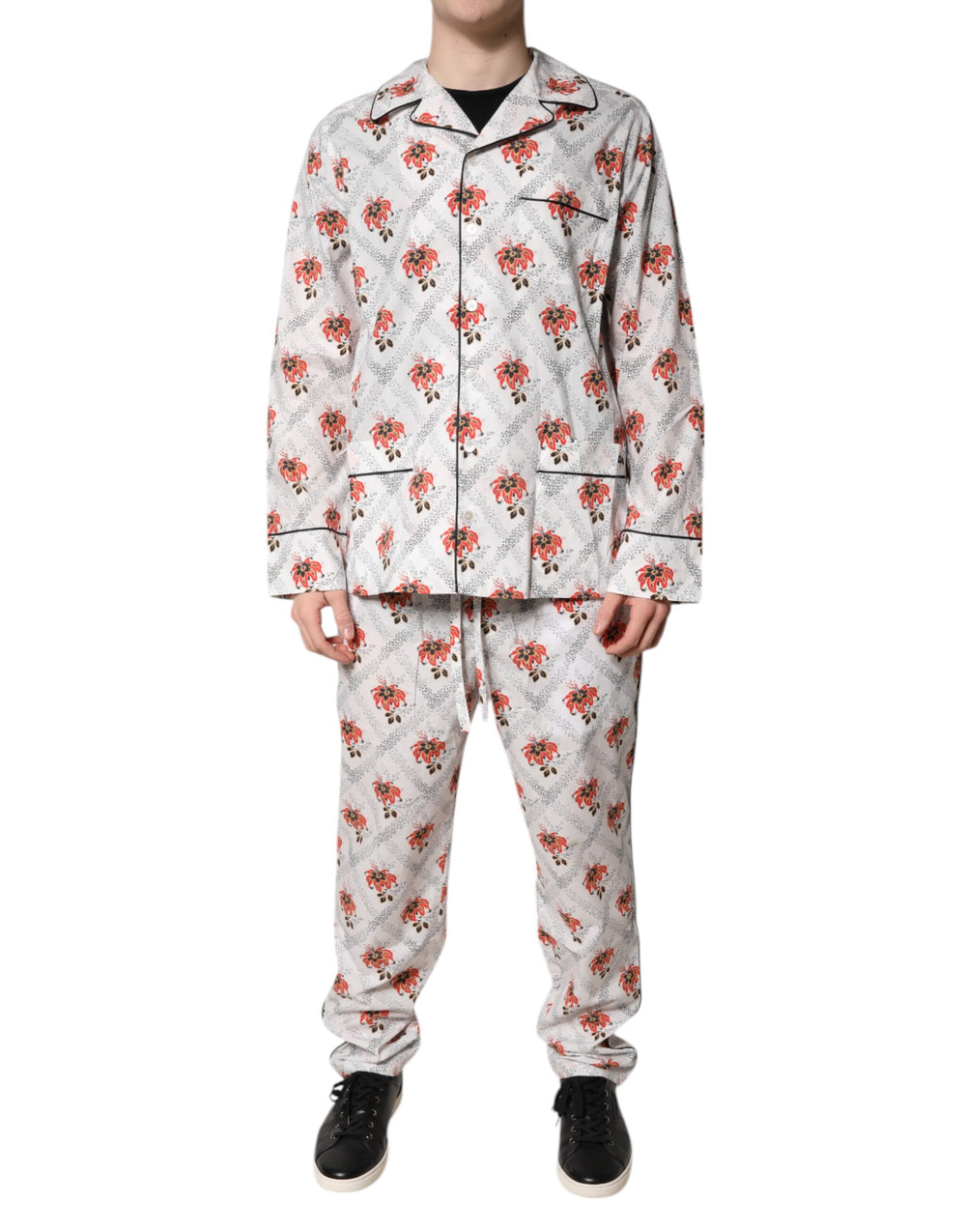 Dolce & Gabbana 100% Cotton Floral Print Pyjama Set in Multicolor