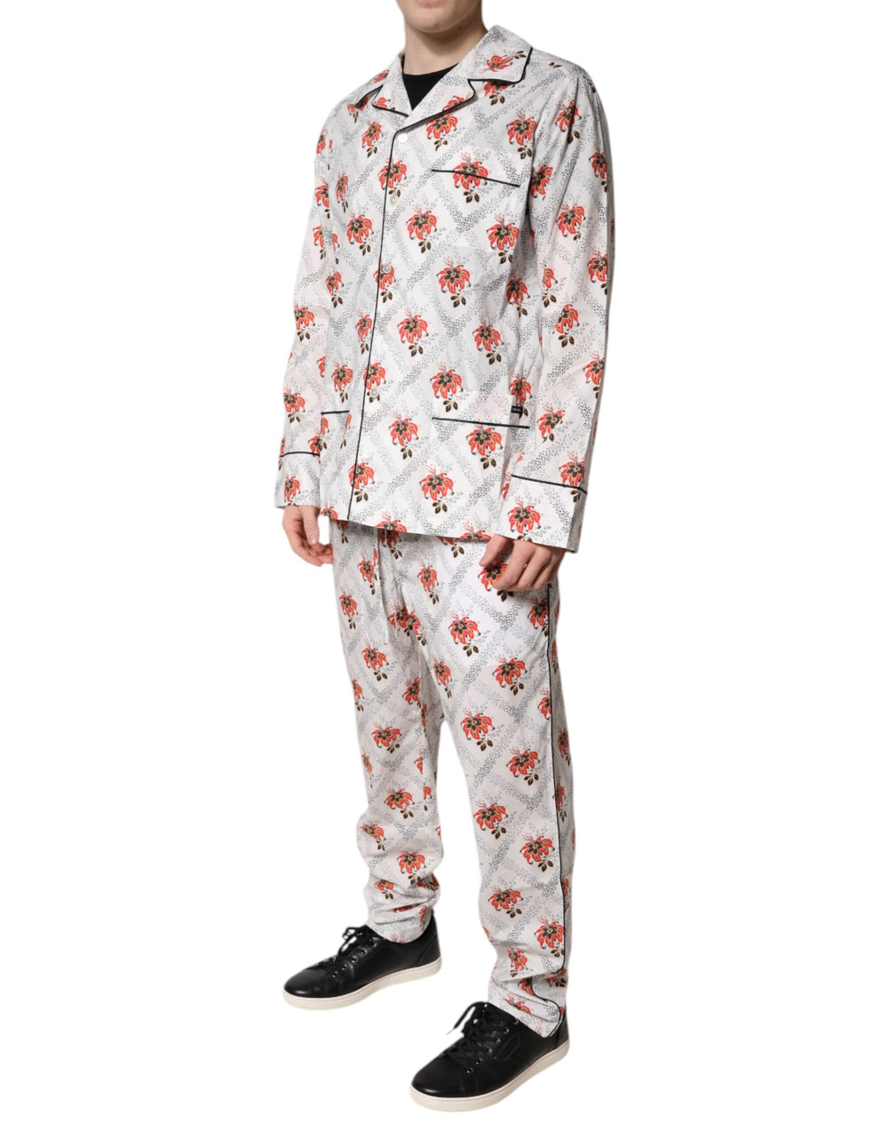 Dolce & Gabbana 100% Cotton Floral Print Pyjama Set in Multicolor