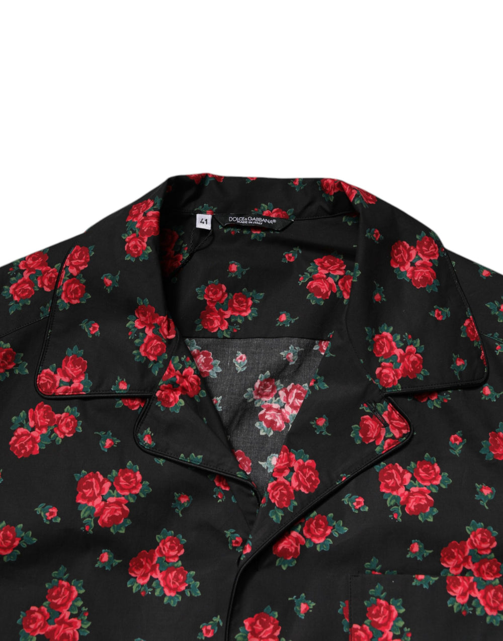 Dolce & Gabbana Floral Print Cotton Pyjama Set in Black