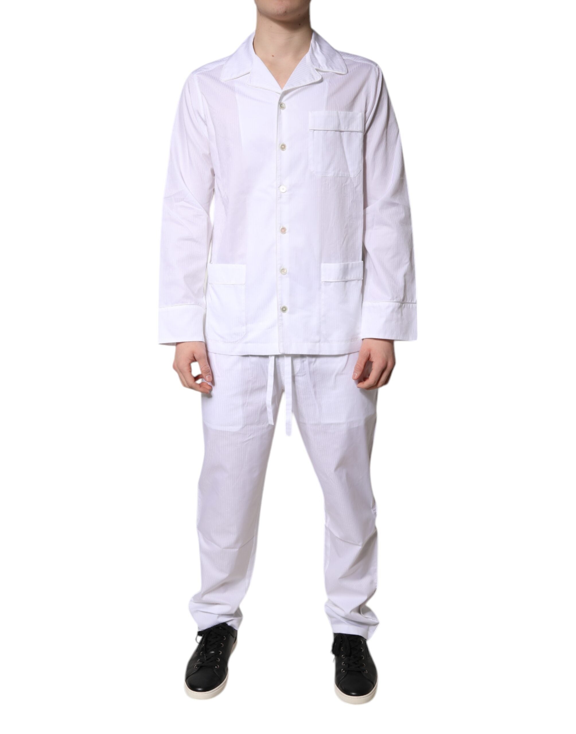 White Cotton Shirt Pants Pajama Set Sleepwear mens luxury fashion - Mens Edit