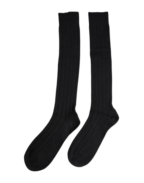 Black DG Logo Print Over The Calf Socks mens luxury fashion - Mens Edit