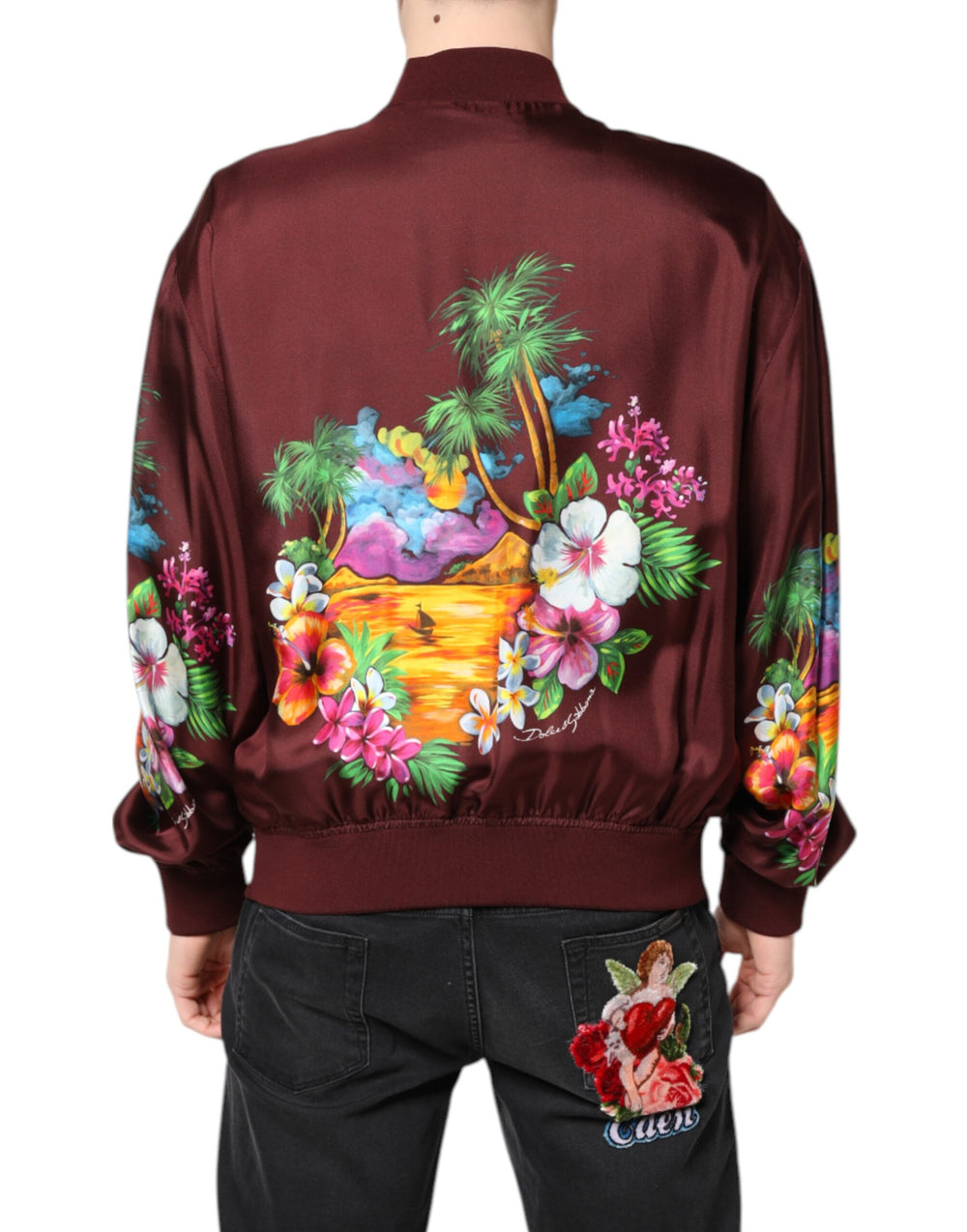 Dolce & Gabbana Silk Bomber Jacket in Maroon
