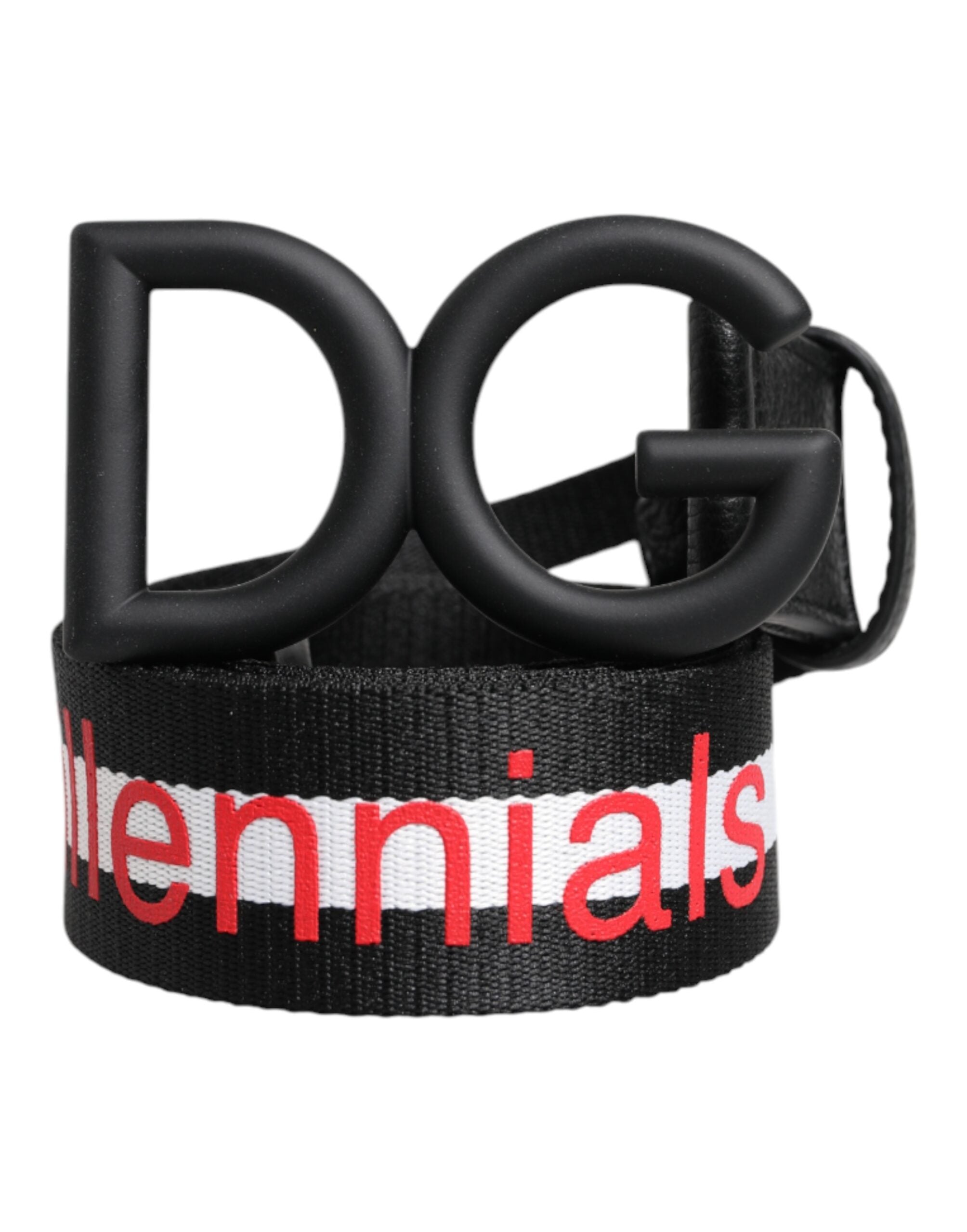 Black Polyester Logo Print DG Buckle Belt mens luxury fashion - Mens Edit