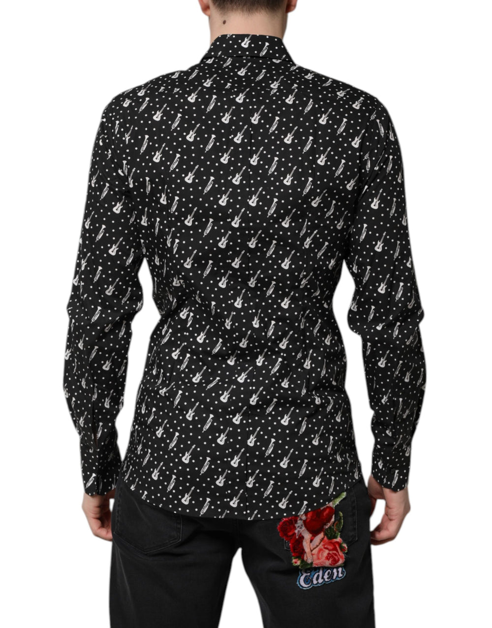 Dolce & Gabbana 100% Cotton GOLD Instrument Embellished Shirt in Black