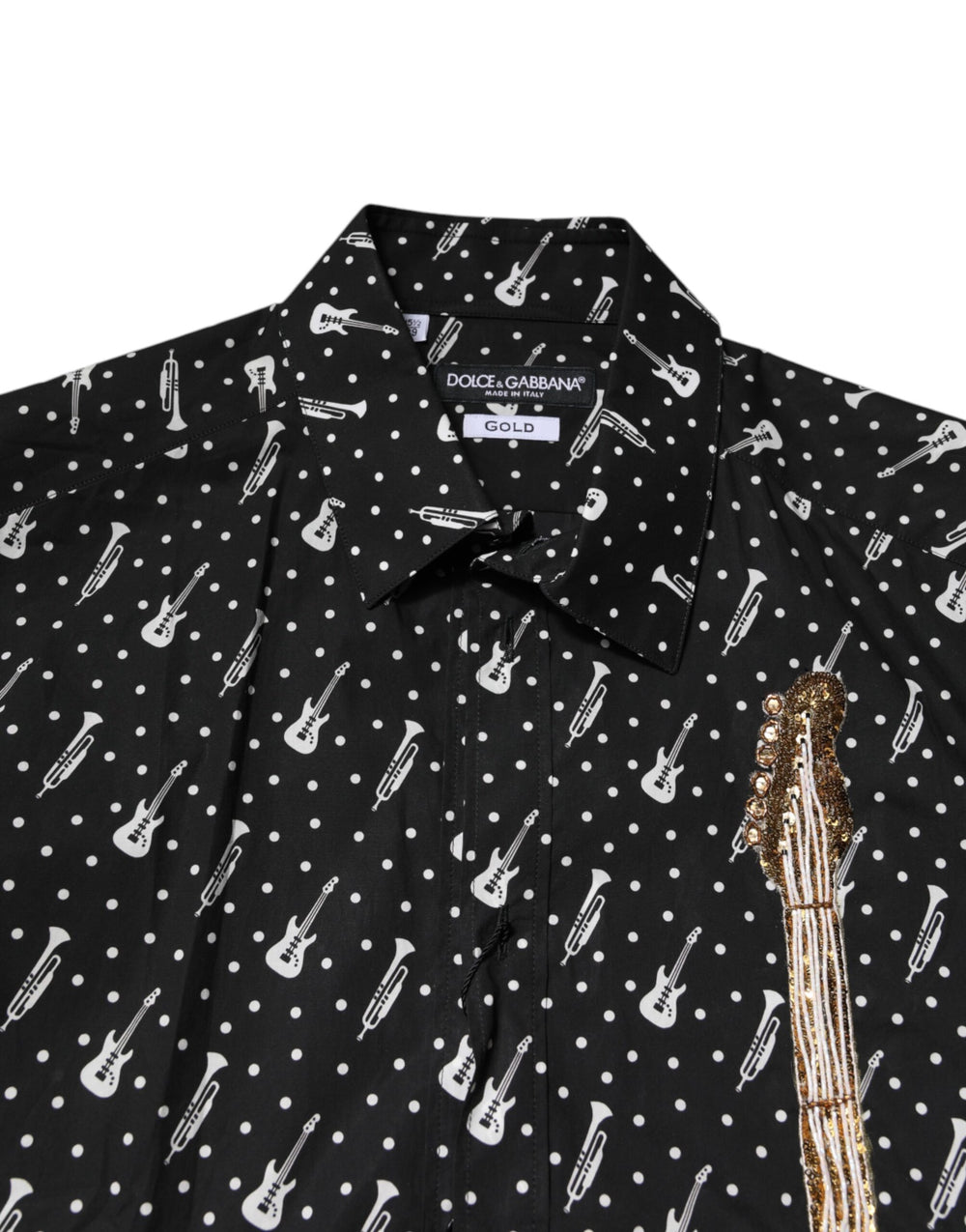 Dolce & Gabbana 100% Cotton GOLD Instrument Embellished Shirt in Black