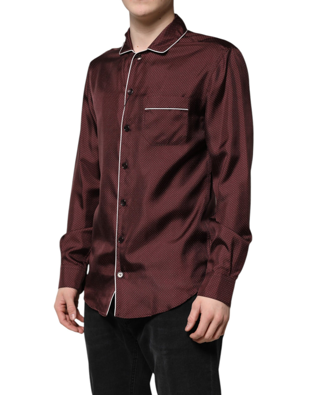Burgundy Silk Dotted Long Sleeves Shirt mens luxury fashion - Mens Edit