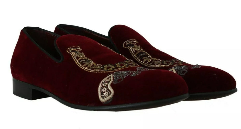 Dolce & Gabbana Cotton Velvet Loafers in Bordeaux