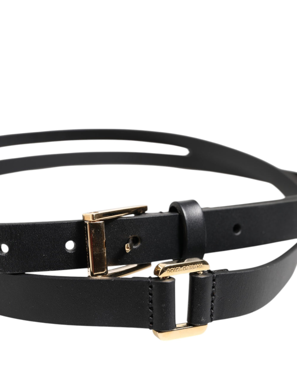 Dolce & Gabbana Calf Leather Double Strap Belt in Black
