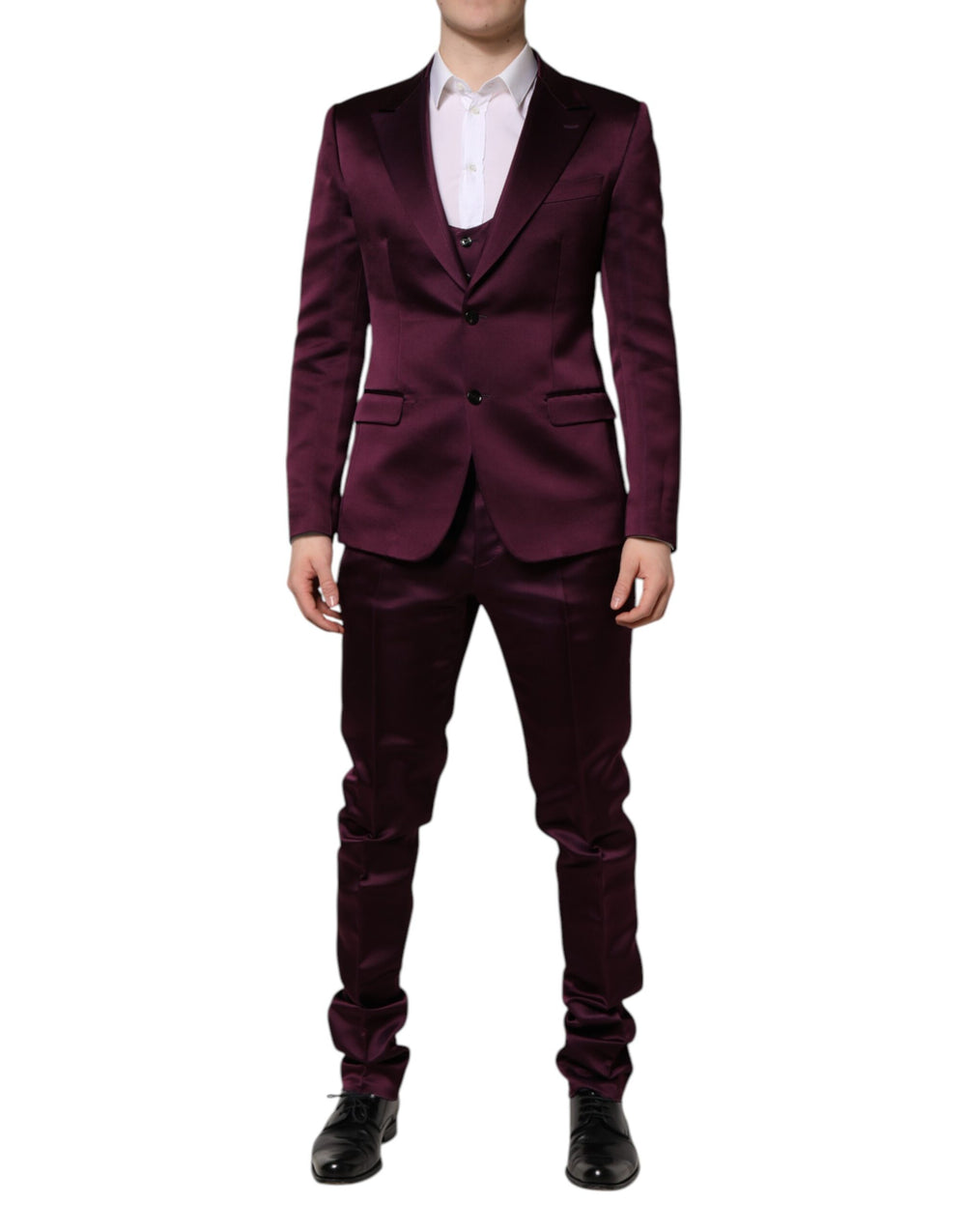 Dark Purple Silk 3Piece Single Breasted Suit mens luxury fashion - Mens Edit