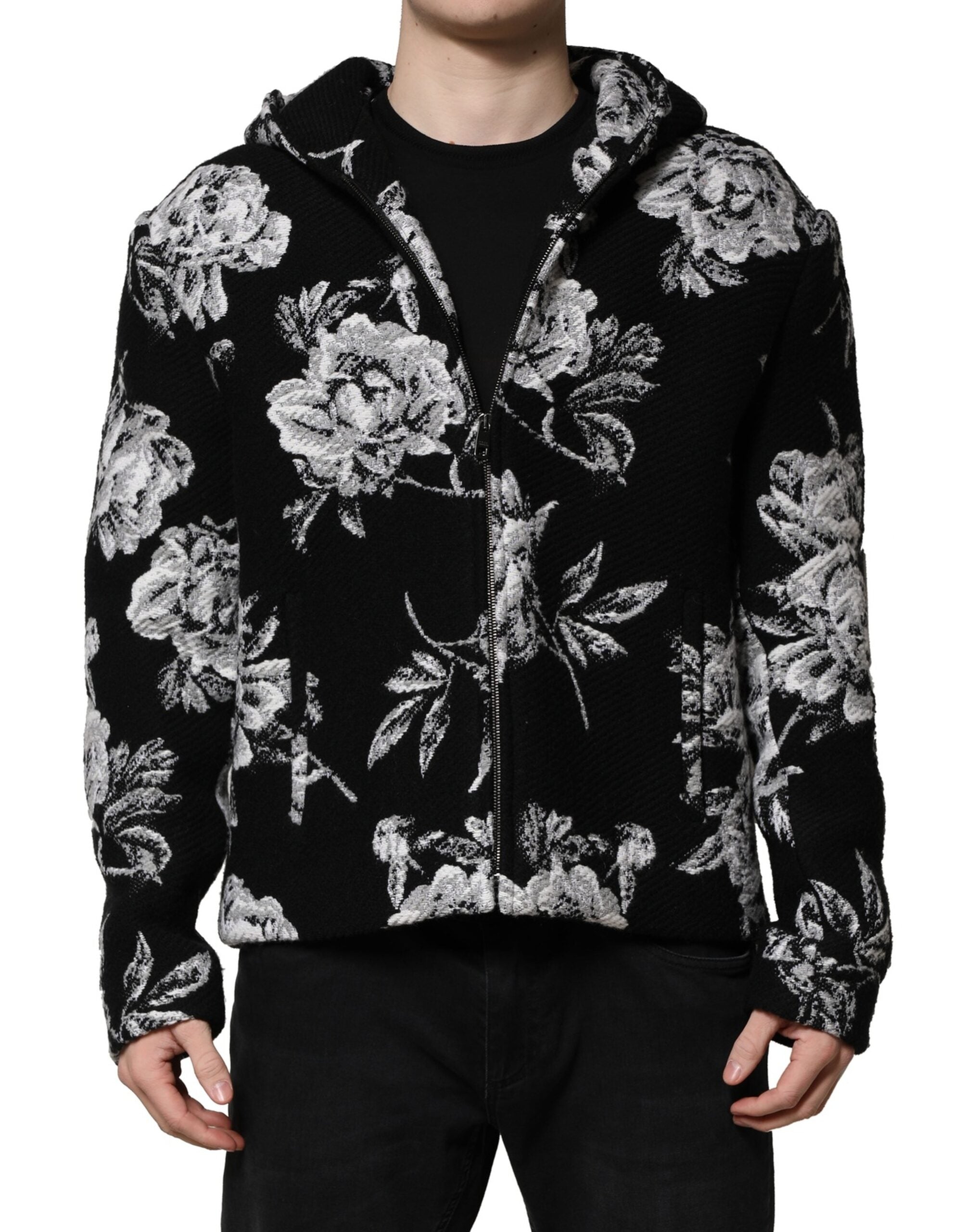 Dolce & Gabbana Hooded Jacket με Floral Print σε Μαύρο
